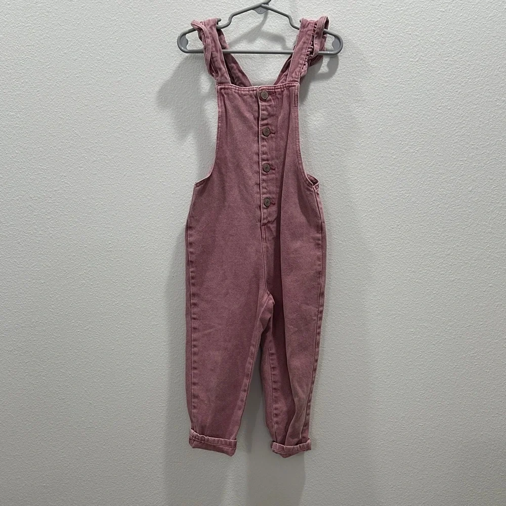Zara ruffle 4/5 Pink Denim Overalls